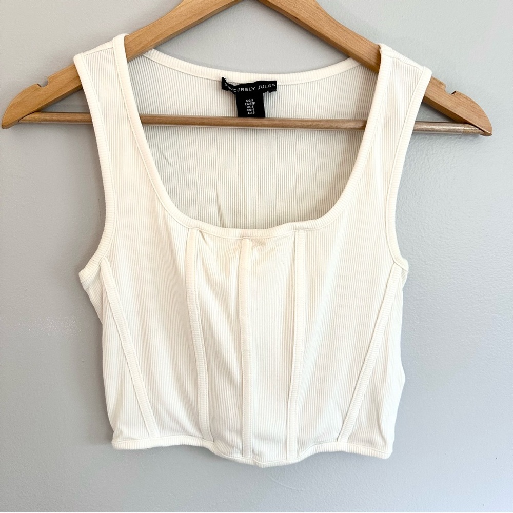 Sincerely Jules White Ribbed Corset Crop Top